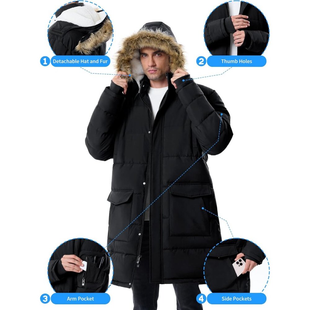 Winter Coats For Men Winter Jackets Water Resistant Warm Thicken Puffy Hooded In - Picture 5 of 6